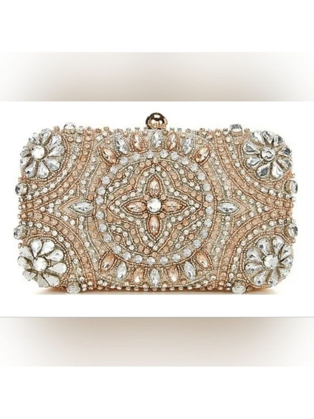 Landry Encrusted Crystal Minaudiere Clutch - Rose Gold
